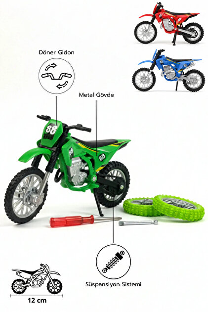 ZEUS_OLİMPOS Model Cross Motorsiklet Sök Tak Tekerlekli 1:18 Ölçek