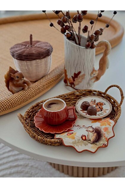 Forest Story – Squirrel and Acorn Embroidery Edge Cocktail Napkin 1 Piece