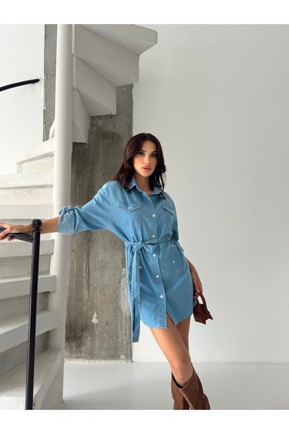 ROCHIE DE DENIM ALBASTRU GLEZNA CU BRETEL