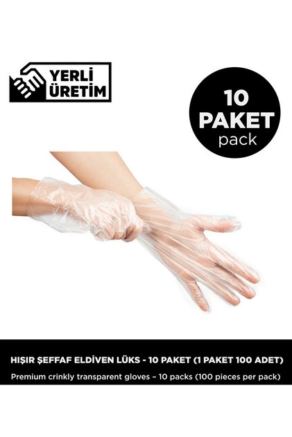 Hışır Transparent Gloves Luxury - 10 Packs (1 Pack 100 Pieces)