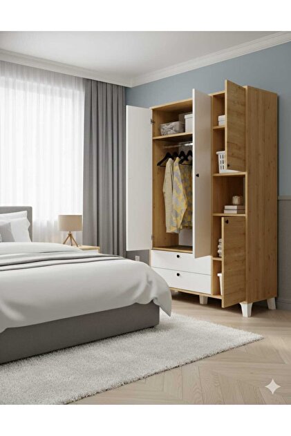KuzeyLife LORA 4 Kapaklı 6 Raflı Ekstra Derin Gardrop-52 cm