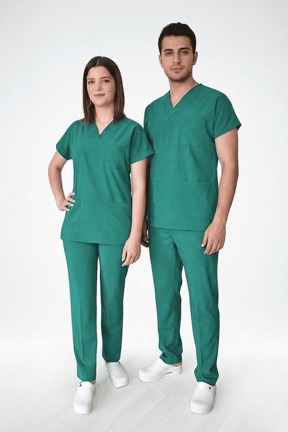 Costum unisex de chirurgie verde din Lycra chirurgicală