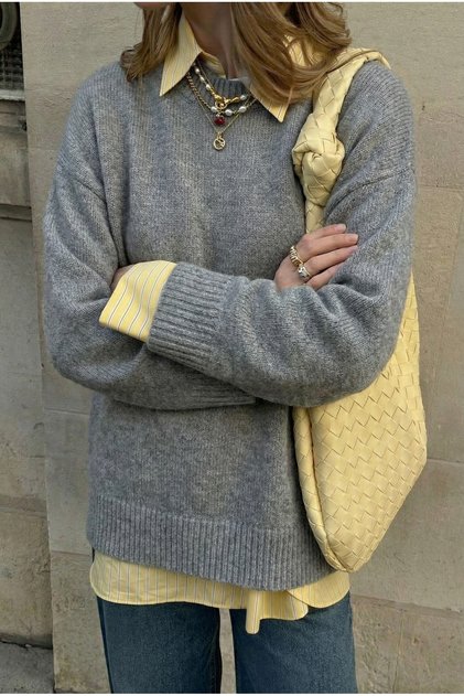 Women's Gray Standard Size Oversize Knitwear Sweater
