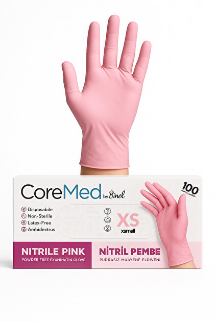 Medicalx Toz Pembe Nitril Muayene Eldiveni Pudrasız 100'lü Paket