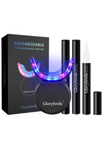 Kit Albire Dinti, GlorySmile, fara Peroxid, 3x Creioane Gel 4ml, Lampa LED 16 lumini Rosu+Albastru,