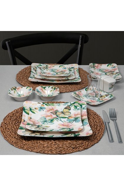 Güral Spinoza 16 Piece 2 Person Square Bone Breakfast Set - 1175