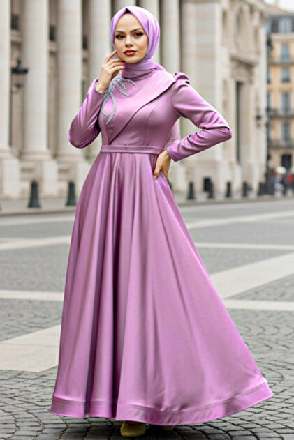 Neva Style Satin Dusty Rose Hijab Evening Dress 22260Gk- Trendyol