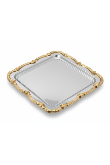 Avangarde 1 Piece Single Person Rose-Figured Stainless Thick Steel Coffee Presentation Tray (No Decoration)