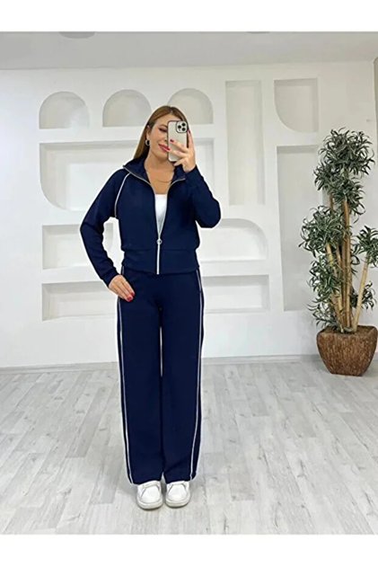 Women's Stylish Hooded Zippered Striped Tracksuit Set Modal Fabric