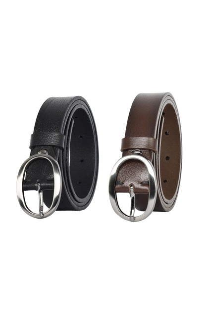 %100 Hakiki Deri Mat Oval Tokalı 2'li Set Siyah, Koyu Kahverengi Ince Kadın Kemeri, 3 Cm=kdn39nik.ov
