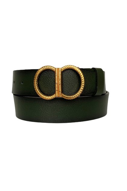 100% Genuine Leather, Green Women's Jeans Belt with Gold Buckle 4 Cm=an-byn-16