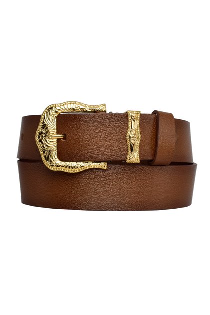 100% Genuine Leather, Gold Set Buckle 4 Cm Brown Women's Belt; Jeans, Sports Belt=an-byn-77