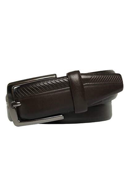 Genuine Leather Patterned Brown Classic Fabric Trouser Belt 3.5 Cm=Dk-0086