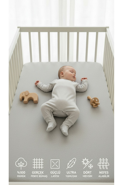 %100 Pamuklu Lastikli Penye Bebek Çarşafı | Park Yatak | 60x120 | 70x110 | 70x120 | 70x130 | 70x140|