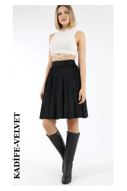Women's Black Velvet Flared Skirt Casual & Stylish