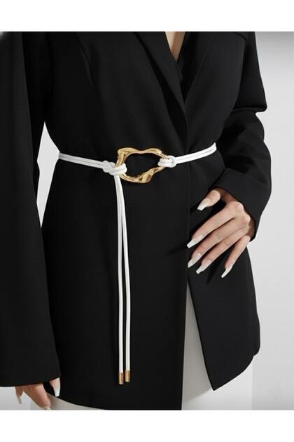 White Gold Buckle Knot Detailed Women's Belt Jacket Belt Shirt Belt