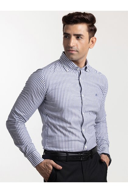 The Tailored Stripes – Dark Grey Yarn-Dyed Shirt with Refined Softness, Slim Fit