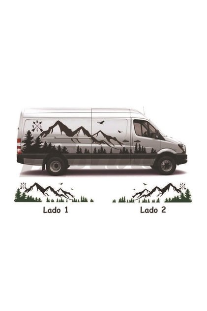 Siyah Dağ ve Çam Ağacı Tasarımlı Karavan Sticker Etiket