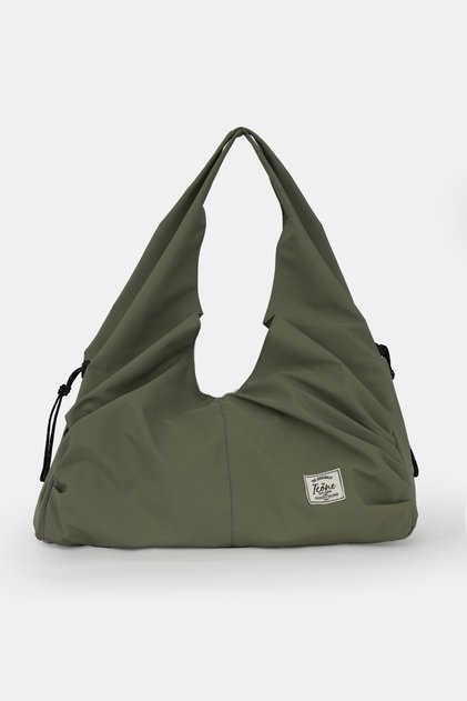 Icone Pleated Zippered Yoga Bag, Fitness Bag, Gym Saddlebag Look Pleated Khaki Sports Bag