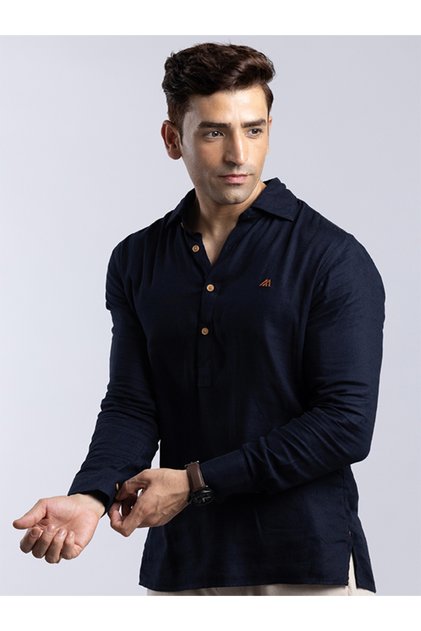The Deep Ocean – Dark Navy Linen Shirt with Rich Depth, Comfort Fit