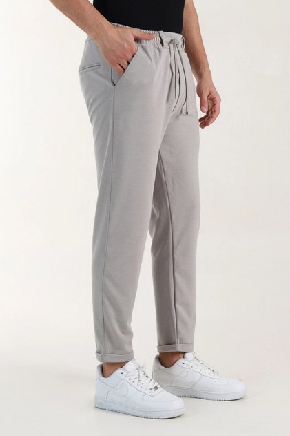 Diagonal Fabric Slimfit Comfortable Fit Double Leg Men's Trousers with Back Pockets