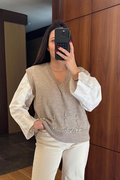 Stone V-Neck Sweater - Stone