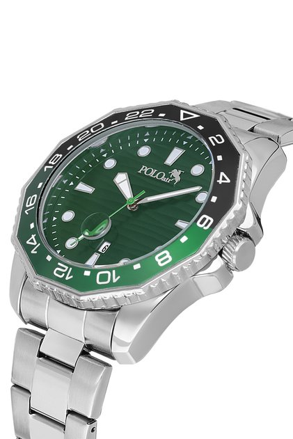 Mercek Calendar Rotating Case Silver Green Black Men's Wristwatch Pl-7047E3X