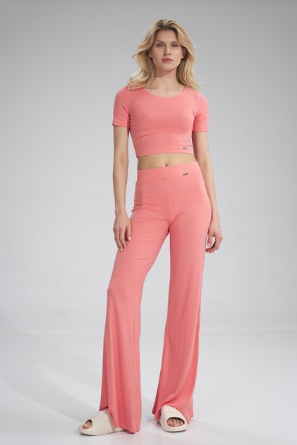 Pantaloni subțiri de damă - pantaloni lați din viscoză coral M749 mărimea XL