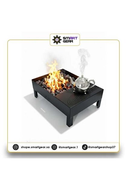 Modern Outdoor Fire Pit with Side Beverage Heating Area