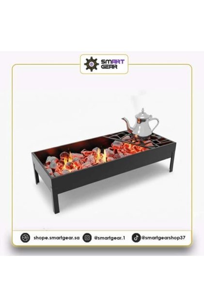 Rectangular Black Outdoor Grill and Fire Pit, Modern Design