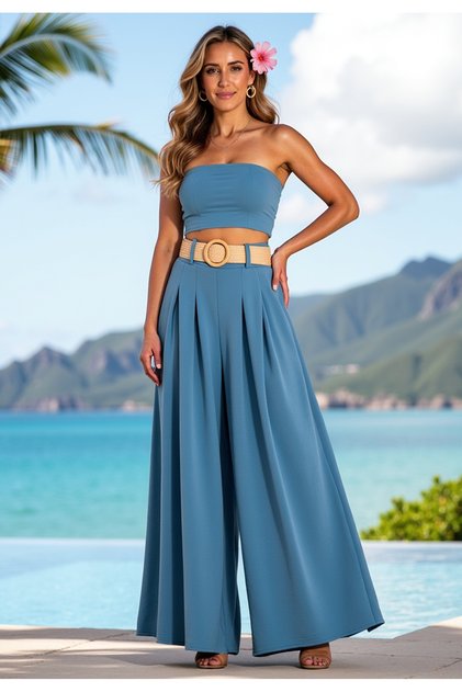 Pantaloni culotte pentru femei - Pantaloni cu curea - Pantaloni albaștri M1160 r. Universal