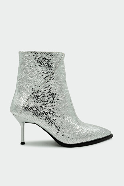 Luis Silver Leather Women's Snake Pattern Pointed Toe Women's Boots
