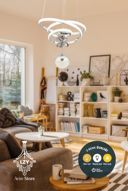 3 Renkli Toplu Kaos Krom Modern Sarkıt Led Salon Mutfak Avize