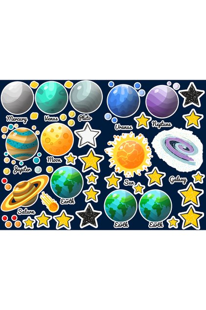 Space Themed Large Glass and Wall Sticker Set (44X30 cm 2 Pieces)