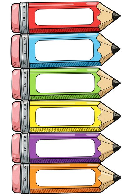 Colored Pencils Themed Name Tag Set (3X10 cm 24 Pieces)