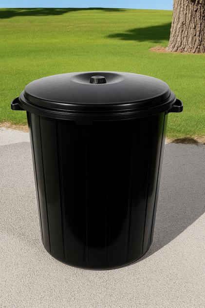 90 LİTRE BATTAL BOY KAPAKLI SİYAH ÇÖP KOVASI - Premium Urban Bin