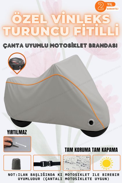 TURUNCU FİTİL VİNLEKS HONDA Yeni PCX125 KİLİT VE ÇANTA UYUMLU GRİ MOTOSİKLET BRANDASI