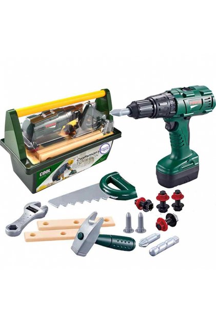 Set cutie de scule cu bormașină cu baterie – Kit de construcție cu 15 piese pentru copii