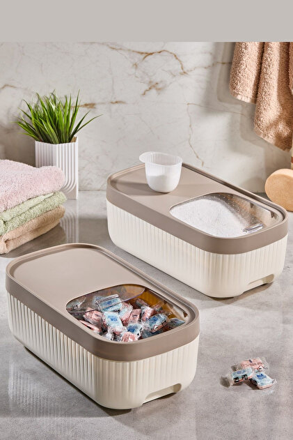 VESTA Sürgülü Deterjan Saklama Kabı – Banyo Düzenleyici Lüks Küçük Kap 7.5 LT