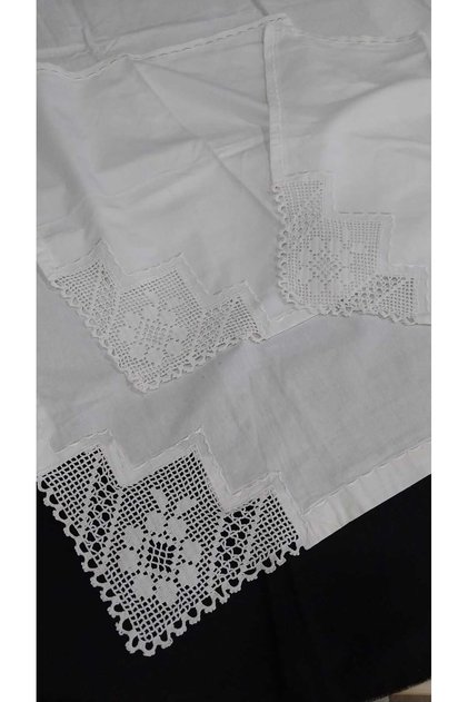 45 X 42 /2 Pieces/ 90 X 83 /1 Piece /White Akbil Fabric /Knitted from Lace-Edged Cotton Yarn