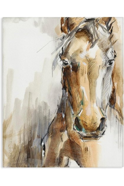 Horse Portrait Orange Brown Watercolor Canvas Wall Art – Animal Home Decor (30x40 cm Wrap Framed)