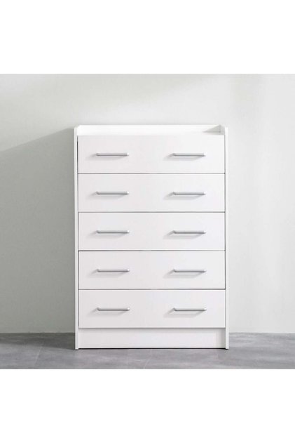 Supreme Chest of 5 Drawers - White Engineered Wood Storage Unit, 2-Year Warranty, Stylish & Durable