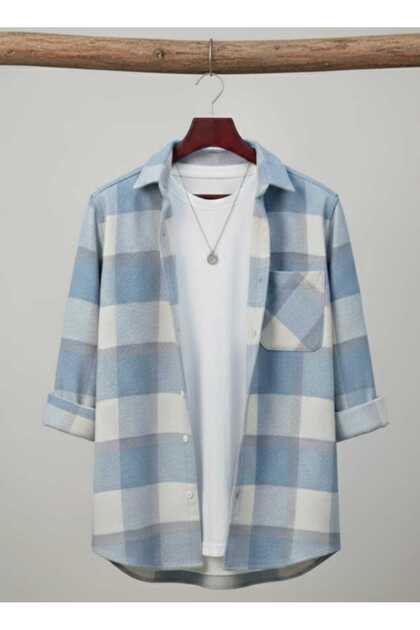 Single Pocket Detailed Plaid Textured Cashmere Cotton Button-Down Collar Winter Lumberjack Shirt