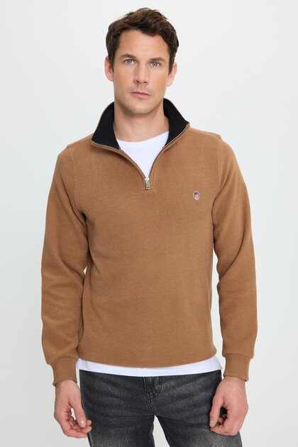 Men's Slim Fit Slim Fit Cotton Thessaloniki Fabric Mock Neck Tile Sweatshirt