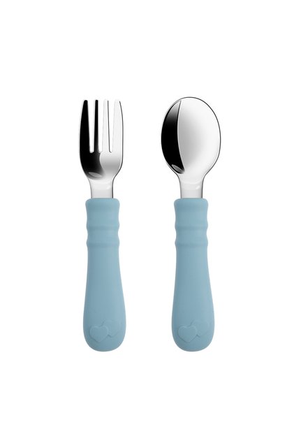 Stainless Steel Baby Spoon Fork Set with Silicone Handle Blue