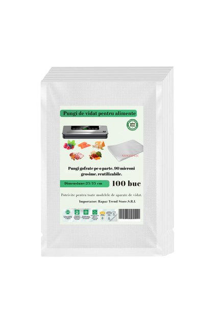 Pungi de vidat RAPAZ, 25x35 cm, 100 buc, 90 MICRONI, gofrate pe o parte,fără BPA, reutilizabile