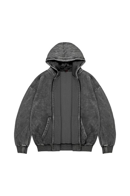 Zippered Basic Hooded Unisex Washable Black Sweatshirt