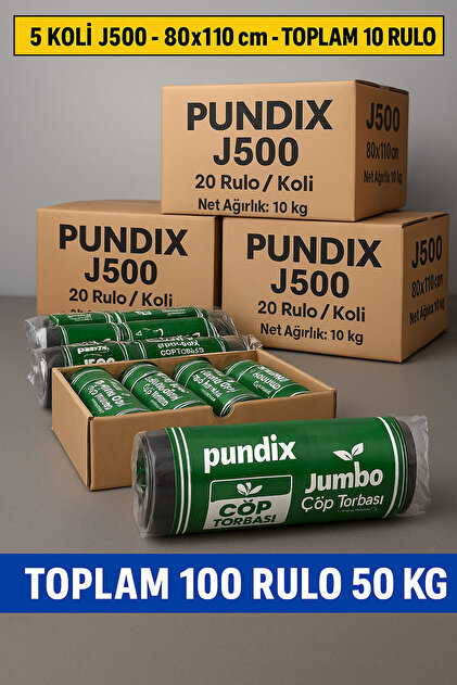 Pundix J500 Jumbo Boy Çöp Torbası 80X110 Cm– 5 Koli (Toplam 100