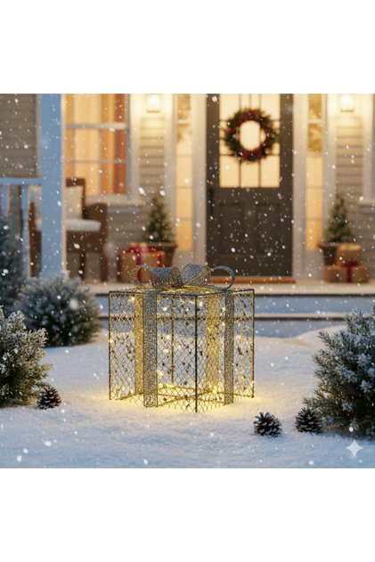 15X15 cm Christmas Gift Package Metal Ornament - Gold Silver Sequined Beaded Luxury Christmas under the Tree Decoration