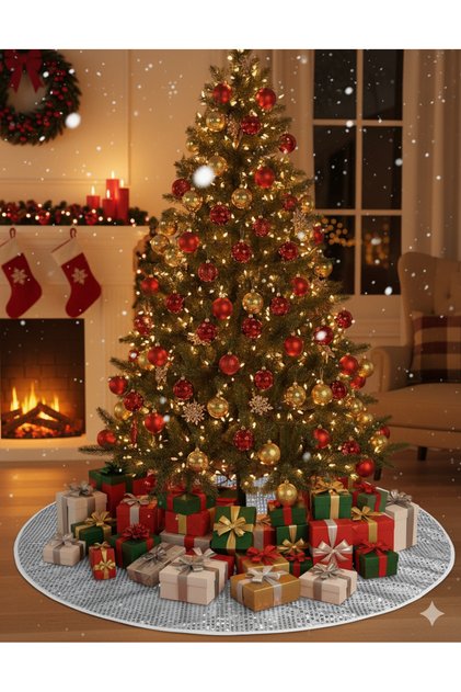 Christmas Tree Cover Sequin Sequined Silver 90cm